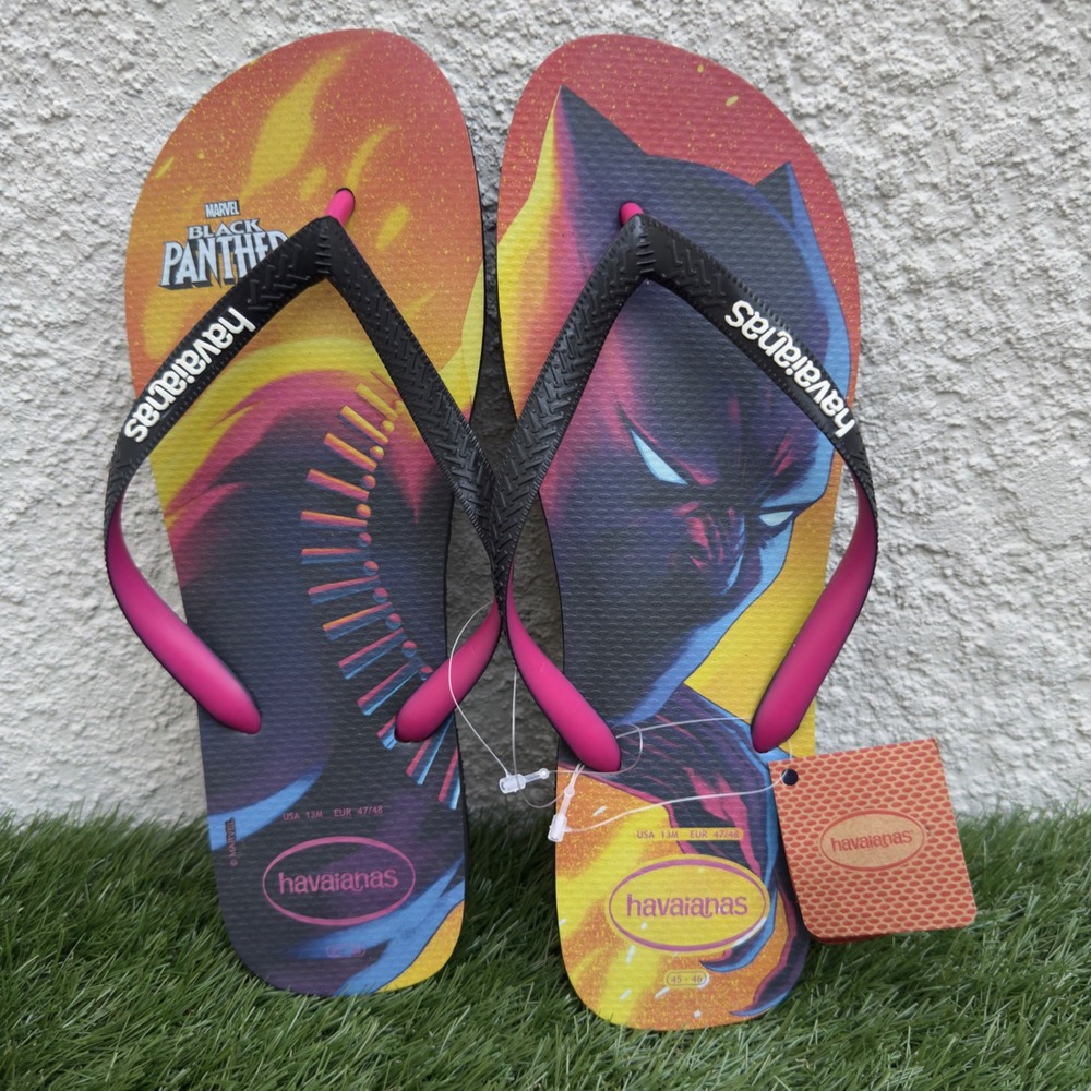 Havaianas Flip Flops Marvel Black Panther Pink Electric Mens Size 13 BR 45/46
